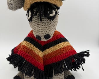 Hand made sad boy Emo Alt donkey poncho amigurumi Crochet