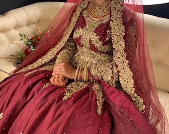 パキスタン民族衣装　Luxury ドレス　刺繍 Anarkali サーモンピンク パキスタン民族衣装 Luxury ドレス 刺繍 Anarkali サーモンピンク