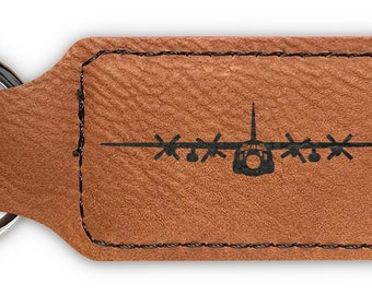C-130 Hercules Keychain / Rectangle Leatherette / Laser Engraved / Choose Color / Personalize - military transport c130 - DD020