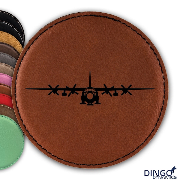 LC-130 Hercules Coaster / Laser Engraved Leatherette Round Coasters / Choose Color / Customize / lc130 ski c-130 c130 109th airlift DD-0053