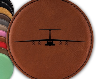 C-141 Starlifter Coaster / Laser Engraved Leatherette Round Coasters / Choose Color / Customize / c141 military strategic airlifter DD-0089