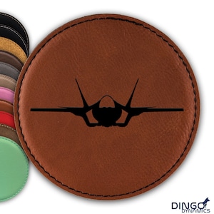 F-35 Lightning II Coaster / Laser Engraved Leatherette Round Coasters / Choose Color / Customize / f35 stealth combat aircraft / DD-0045