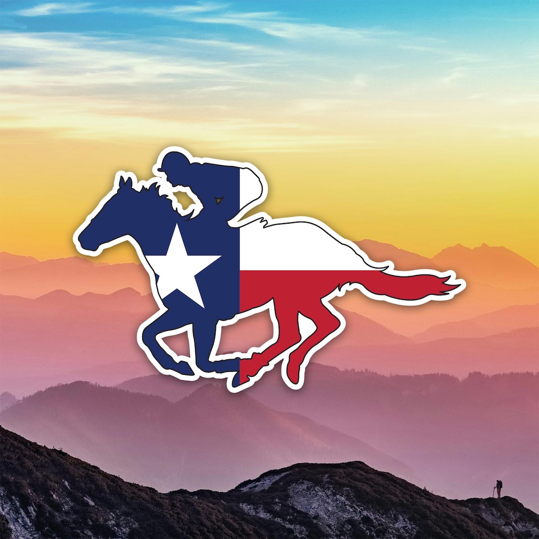 Texas Races Logo Texas TX Racing Horse Shaped Flag Sticker Decal / Die Cut / Many Sizes ...