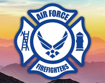 Air Force Fire Fighters Maltese Sticker Decal / Die Cut / Many Sizes / Weatherproof / Made in USA