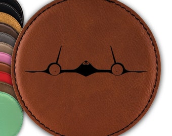 SR-71 Blackbird Coaster / Laser Engraved Leatherette Round Coasters / Choose Color / Customize / sr71 aircraft nasa black project / DD-0064