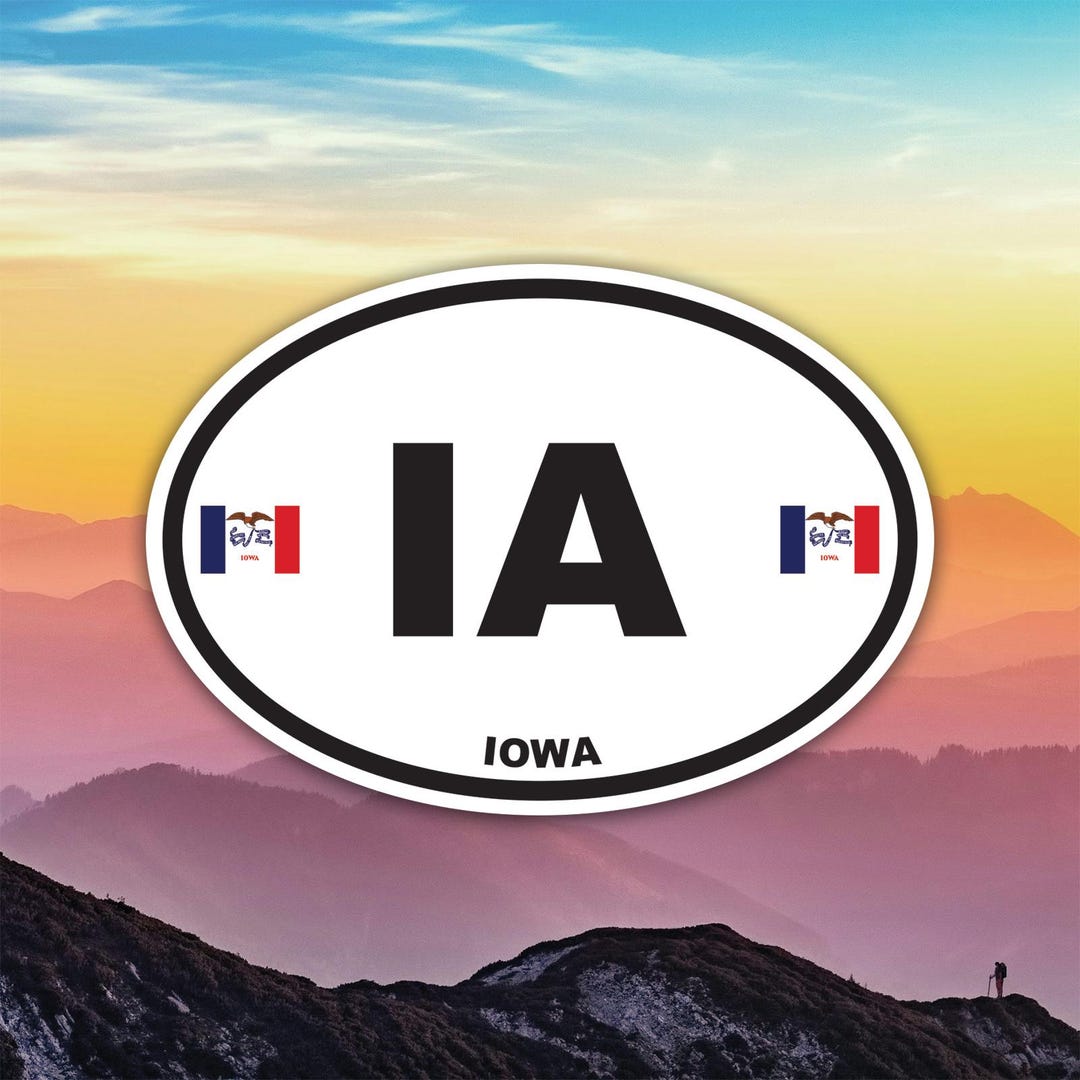 Iowa Flag Map Sticker Iowa State Flag Euro Oval Sticker Decal / Die Cut / Many Sizes ...