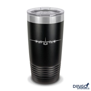 May include: Black stainless steel tumbler with a silver lid and a white silhouette of a C-130 Hercules aircraft.