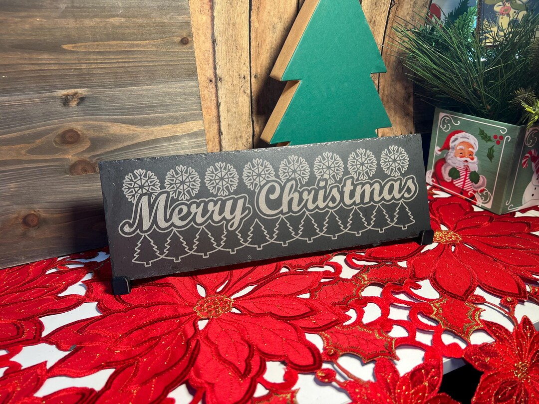 Merry Christmas Laser Engraved Slate Sign - 4x12 Holiday Decor With ...