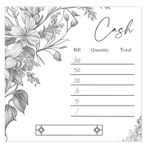 Fancy Floral Bank Teller Slips for Cash Budgeting - Perfect for Cash Stuffing - Instant Download