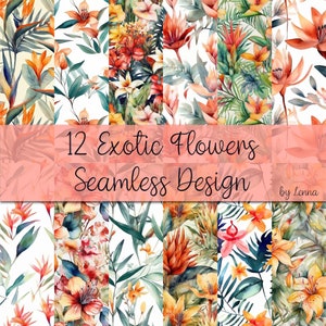 Conception sans couture de papier numérique aquarelle fleurs exotiques