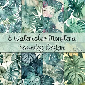 Conception sans couture de papier numérique aquarelle Monstera