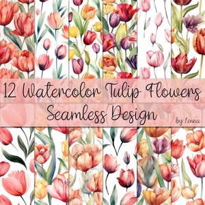 Conception sans couture de papier numérique fleurs tulipe aquarelle