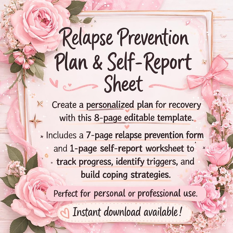 Relapse Risk Assessment Relapse Prevention Plan Self-report - Editable PDF Worksheet for ...