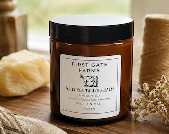 Whipped Tallow Balm | Grass-Fed Beef Tallow Moisturizer | Unscented Face & Body Cream | Natural Skin Care | Made in Maui