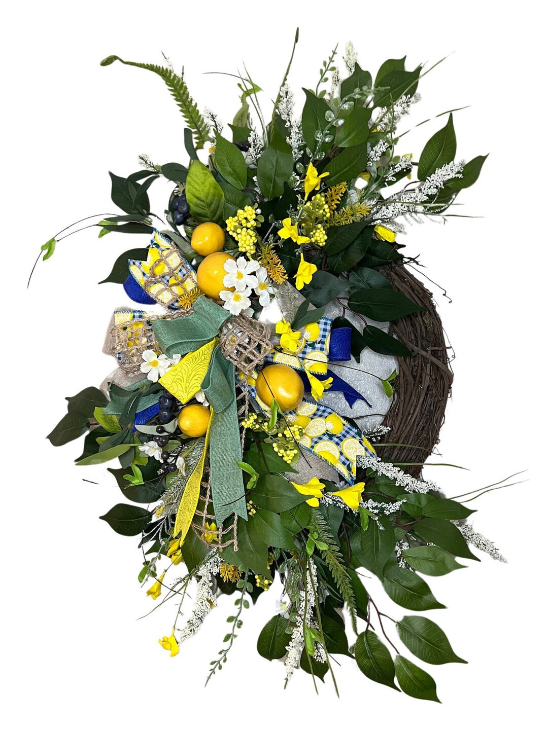 Lemon Wreath for Front Door, Summer Grapevine Wreath With Yellow and ...
