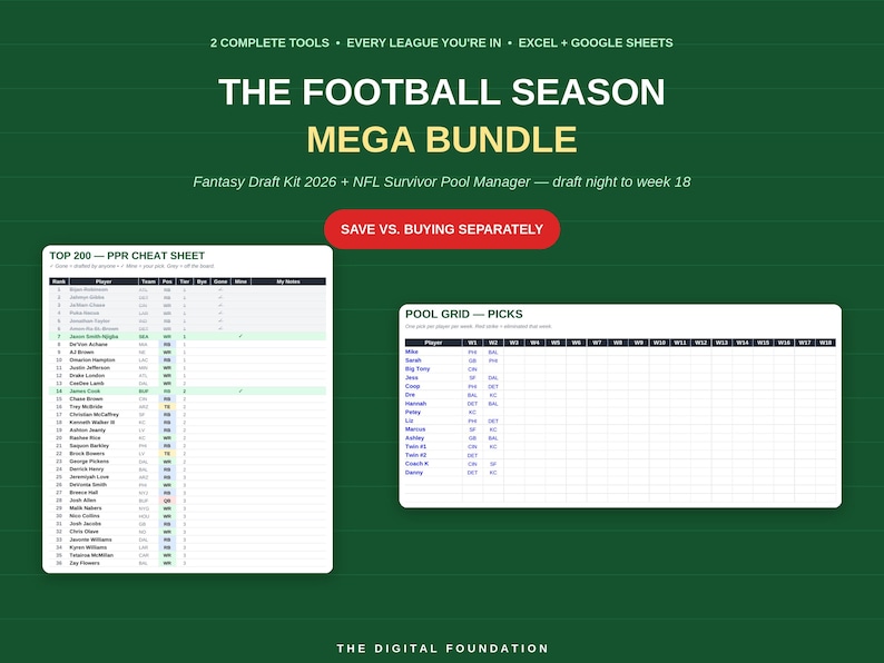 Fantasy Football Draft Kit & Survivor Pool Manager (Excel, Google Sheets) image 1