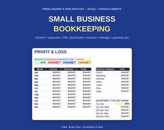 Foglio di calcolo per la contabilità delle piccole imprese / Monitoraggio entrate e uscite, conto economico, fatture, chilometraggio (Excel, Fogli Google)