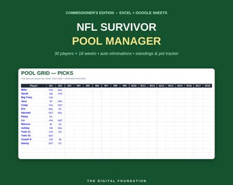 NFLサバイバープールマネージャー｜Excel、Googleスプレッドシート対応フットボールテンプレート（デジタルダウンロード）