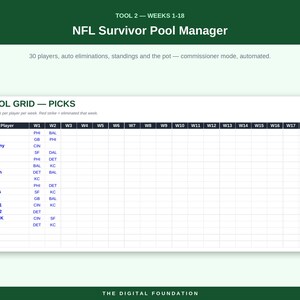 Fantasy Football Draft Kit & Survivor Pool Manager (Excel, Google Sheets) image 3