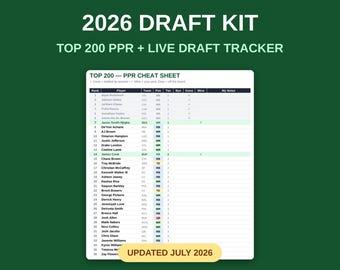 Kit per il Draft di Fantasy Football 2026 / Tabellone del Draft in tempo reale, Foglio riassuntivo PPR (Excel, Fogli Google)