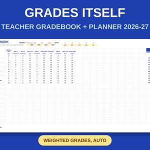 Carnet de notes et agenda de l'enseignant 2026-2027 | Notes pondérées, présence, leçons (Excel/Sheets) image 1