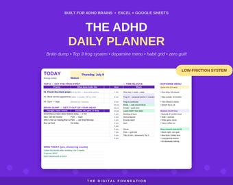 Agenda giornaliera per ADHD / Scarico di idee, monitoraggio delle abitudini, menu della dopamina (download digitale)