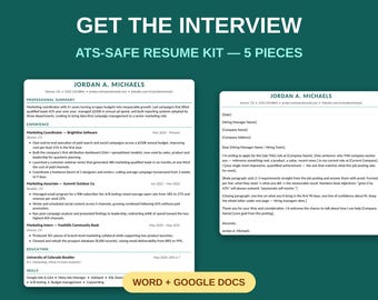 Kit di modelli di curriculum vitae ottimizzati per i sistemi ATS / Word, Google Docs, lettera di presentazione, guida al colloquio