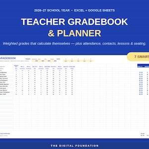 Carnet de notes et agenda de l'enseignant 2026-2027 | Notes pondérées, présence, leçons (Excel/Sheets) image 2