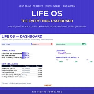 Life OS Planner Spreadsheet | Goals, Habits, Tasks (Excel, Google Sheets) image 1