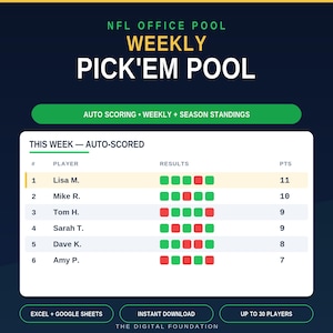 NFL Pick'em Pool Manager | Weekly Football Pool Excel Google Sheets (Digital Download)