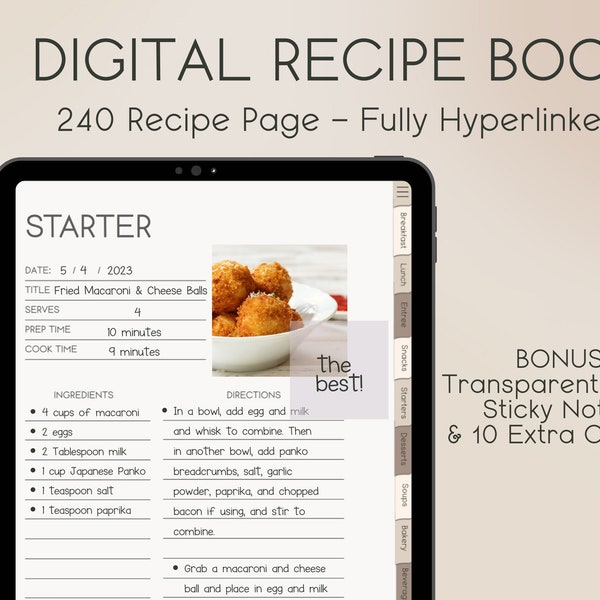 Digital Recipe Book for GoodNotes, Notability, Digital Recipe Journal, Digital iPad Cookbook, Digital Meal Planner, iPad Recipe Cookbook