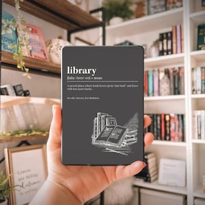 Rolig biblioteksdefinition Kindle-insats, genomskinligt fodral utskrivbart (digital nedladdning)
