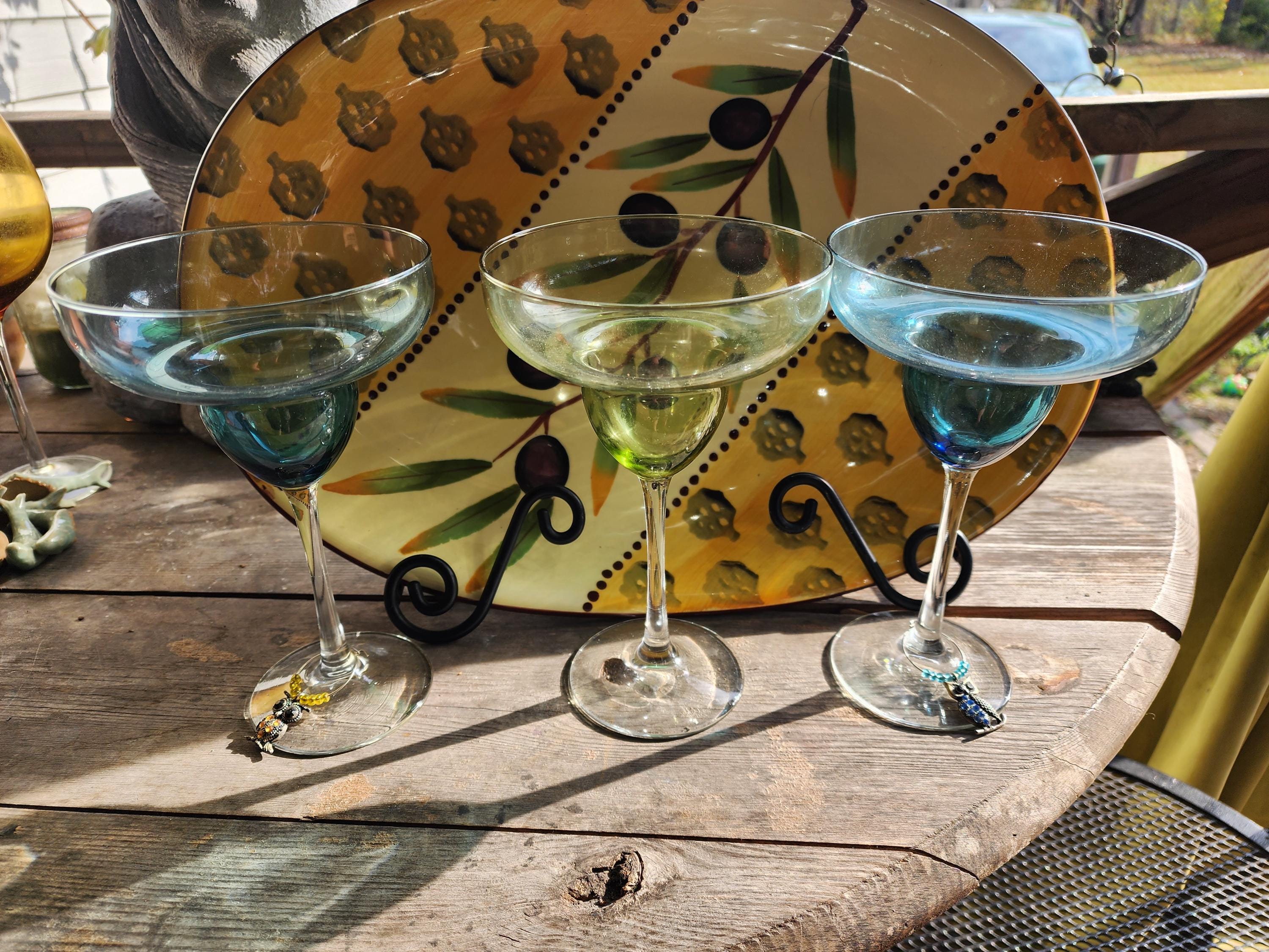 12 Verres à Pied Margarita – Verre D'art Peint à La Main – Motif Floral – 1950