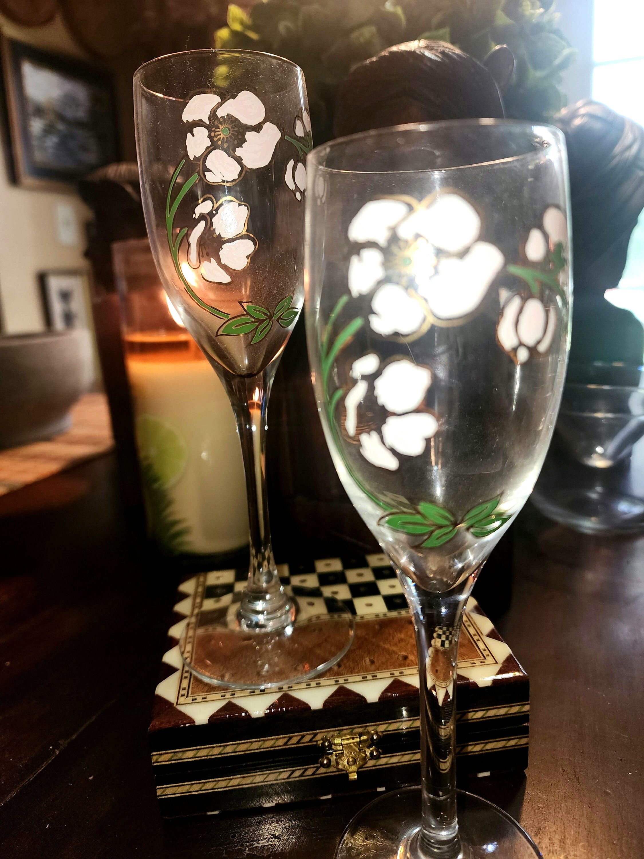 Painted chacun champagne glasses bridesmaid