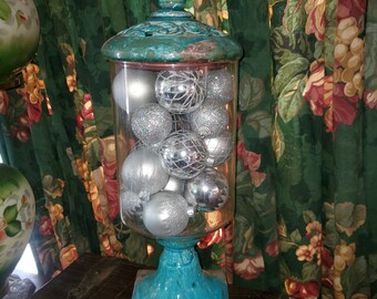 beautiful tall pedestal jar lidded with finial top home decor gift decorative jar