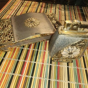Hollywood regency smoker set lighter and cigarette holder case vintage