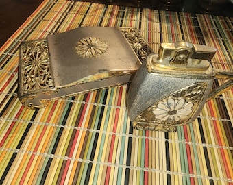 Hollywood regency smoker set lighter and cigarette holder case vintage