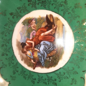 Antique Victoria Austria portrait Oval Serving Platter Green