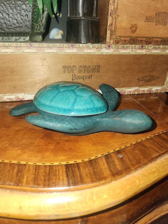 ceramic ring dish turtle with shell lid - image 2