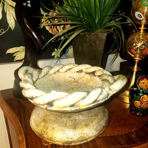 Pottery braided bowl on a pedestal  8" wide by 4" tall