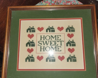 Home Sweet Home completed cross stitch and framed