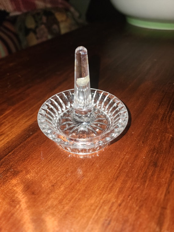 Crystal Glass Ring Holder - Clear Base and Stem - 