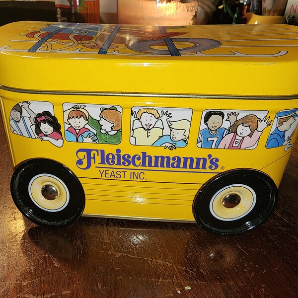 Advertising tin fleischmann's bakery yeast one pound brickpack bus instant