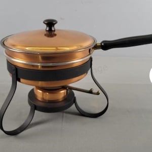 Vintage 1970&#39;s copper chafing dish and stand fondue pot