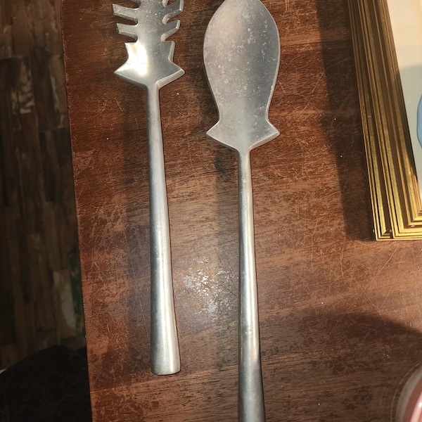 Fish pewter salad utensils set of 2