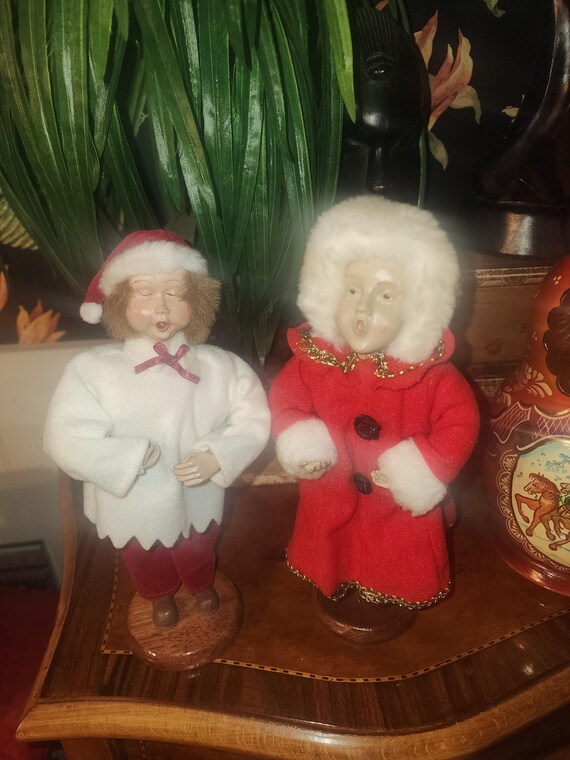 Santas Workbench Christmas Singing Carolers Man and Woman Couple