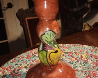 Mexican Talavera Taper Tall Candle Holder Candlestick hand painted fruit and vegetables Scene