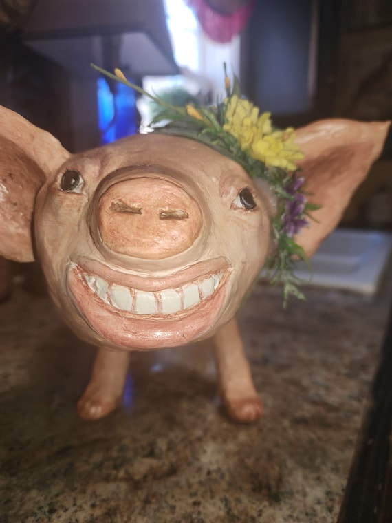 Vintage Paper Mache Pig Sculpture: Whimsical Human Teeth Art - Etsy