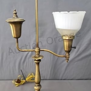 vintage student brass desk lamp 27 inches tall with glass globe