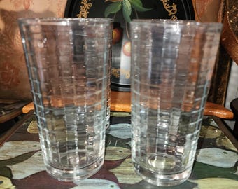 Pasabahce Turkey Optic Block Scotch Double Old Fashioned Glasses Vtg set of 4